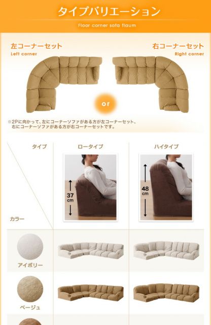スーパSALE10倍＆4時間限定10％OFF フロアソファ フロアコーナーソファ ハイタイプ 左コーナーセット 1P+2P+コーナー