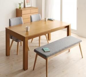 スーパSALE10倍＆4時間限定10％OFF 北欧デザインエクステンションダイニング 4人 4点セット(テーブル+チェア2脚+ベンチ1脚) W145-205
