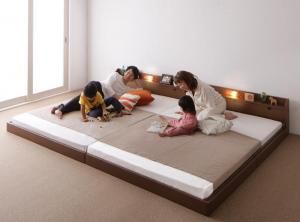 スーパSALE10倍＆4時間限定10％OFF 親子で寝られる棚・照明付き連結ベッド 国産ポケットコイルマットレス付き ワイドK260(SD+D)