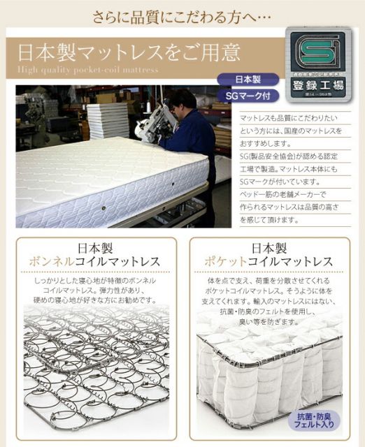 スーパSALE10倍＆4時間限定10％OFF ずっと使えるロングライフデザインベッド 国産ボンネルコイルマットレス付き ワイドK220(S+SD)