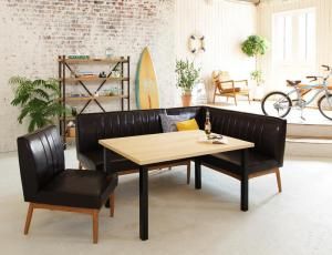 スーパSALE10倍＆4時間限定10％OFF ダイニングセット（テーブル&ソファ チェア） 西海岸テイスト モダンデザインリビングダイニングセット 4人 4点セット(テーブル+ソファ1脚+アームソファ1脚+チェア1脚) 右アーム W120