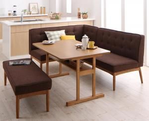 スーパSALE10倍＆4時間限定10％OFF ダイニングセット（テーブル&ソファ ベンチ） 北欧デザインリビングダイニングセット 5人 4点セット(テーブル+ソファ1脚+アームソファ1脚+ベンチ1脚) 左アーム W120