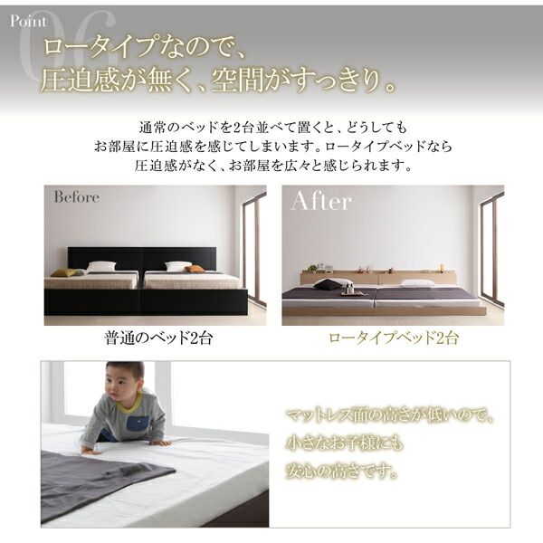 スーパSALE10倍＆4時間限定10％OFF ファミリー ベッド 連結ベッド 大型ベッド 家族ベッド 親子ベッド ローベッド フロアベッド ファミリーベッド 北欧 おしゃれ プレミアムポケットコイル マットレス付きワイドK260(SD+D)