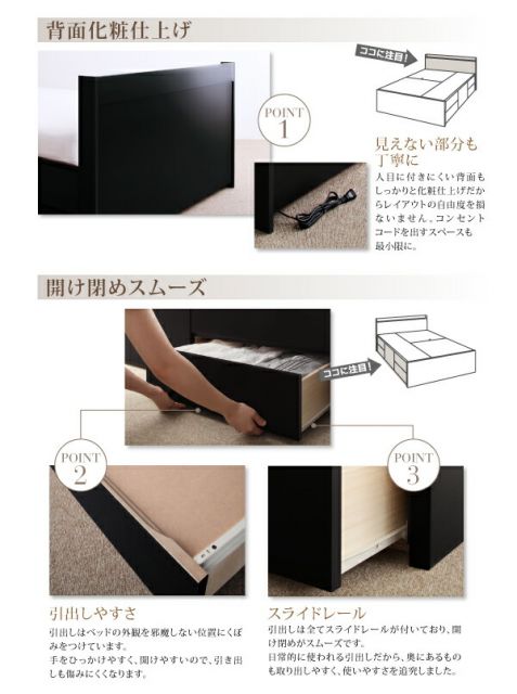 スーパSALE10倍＆4時間限定10％OFF お客様組立 棚・コンセント付き_大容量チェストベッド マルチラススーパースプリングマットレス付き セミダブル