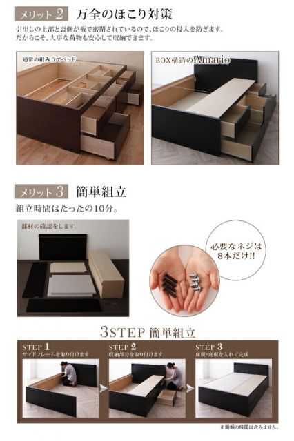 スーパSALE10倍＆4時間限定10％OFF お客様組立 棚・コンセント付き_大容量チェストベッド マルチラススーパースプリングマットレス付き セミダブル