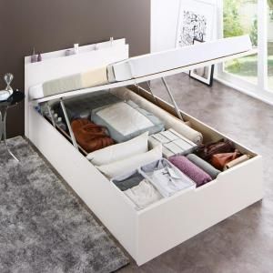 スーパSALE10倍＆4時間限定10％OFF お客様組立 国産跳ね上げ収納ベッド ホワイト マルチラススーパースプリングマットレス付き 縦開き セミシングル 深さレギュラー