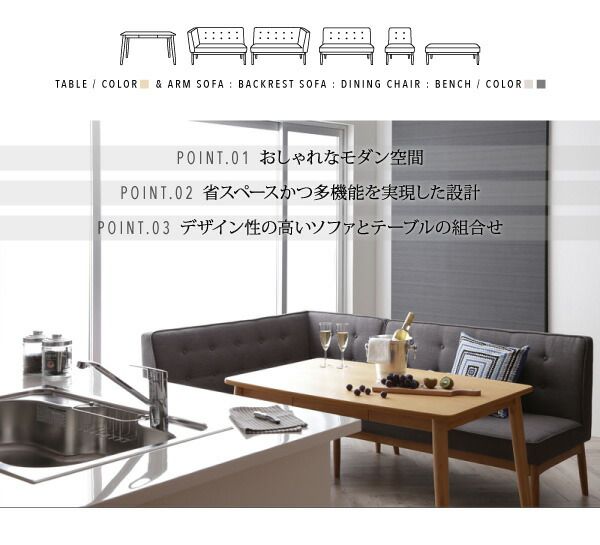 スーパSALE10倍＆4時間限定10％OFF ダイニングセット（テーブル&ソファ チェア） モダンデザインリビングダイニングセット 4人 4点セット(テーブル+ソファ1脚+アームソファ1脚+チェア1脚) 右アーム W120