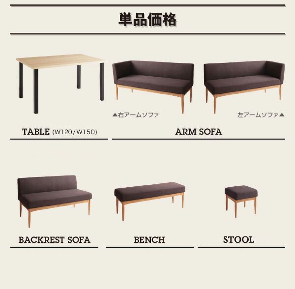 スーパSALE10倍＆4時間限定10％OFF ダイニングセット（テーブル&ソファ スツール） モダンカフェ風リビングダイニングセット 4人 4点セット(テーブル+ソファ1脚+アームソファ1脚+スツール1脚) 右アーム W120
