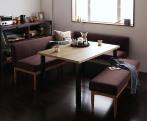 スーパSALE10倍＆4時間限定10％OFF ダイニングセット（テーブル&ソファ ベンチ） モダンカフェ風リビングダイニングセット 5人 4点セット(テーブル+ソファ1脚+アームソファ1脚+ベンチ1脚) 右アーム W120