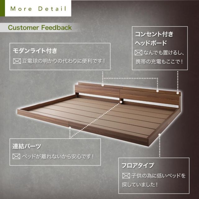スーパSALE10倍＆4時間限定10％OFF 大型モダンフロアベッド プレミアムボンネルコイルマットレス付き ワイドK260(SD+D)