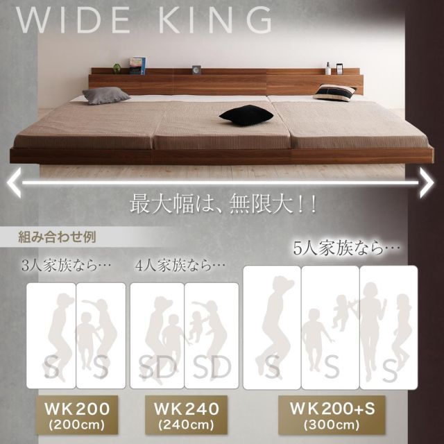 スーパSALE10倍＆4時間限定10％OFF 大型モダンフロアベッド プレミアムボンネルコイルマットレス付き ワイドK260(SD+D)