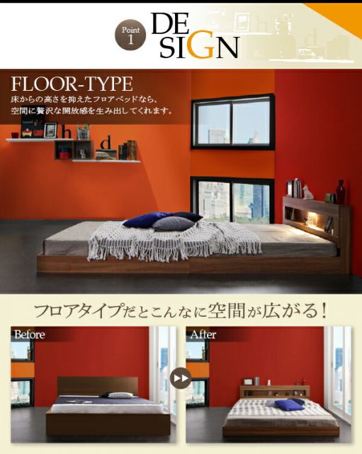 スーパSALE10倍＆4時間限定10％OFF LEDライト・コンセント付きフロアベッド マルチラススーパースプリングマットレス付き シングル