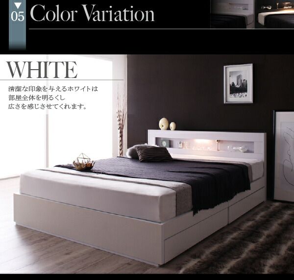 スーパSALE10倍＆4時間限定10％OFF LEDライト・コンセント付き収納ベッド スタンダードポケットコイル マットレス付き セミダブル