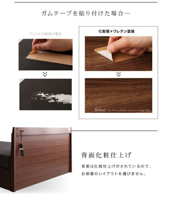 スーパSALE10倍＆4時間限定10％OFF 棚・コンセント付きスリムデザイン収納ベッド 羊毛入りゼルトスプリングマットレス付き ダブル