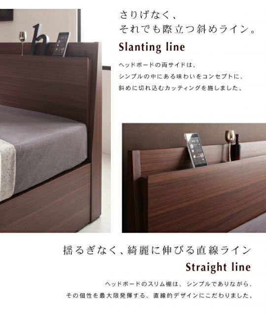 スーパSALE10倍＆4時間限定10％OFF 棚・コンセント付きスリムデザイン収納ベッド 羊毛入りゼルトスプリングマットレス付き ダブル