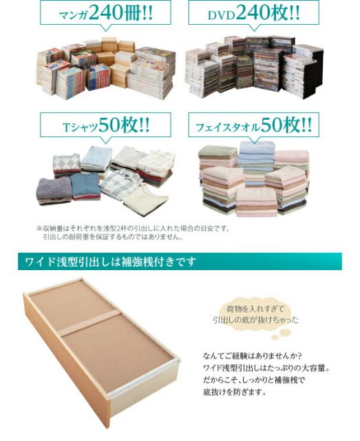 スーパSALE10倍＆4時間限定10％OFF お客様組立 日本製_棚・コンセント付き_大容量チェストベッド 薄型プレミアムポケットコイルマットレス付き ダブル