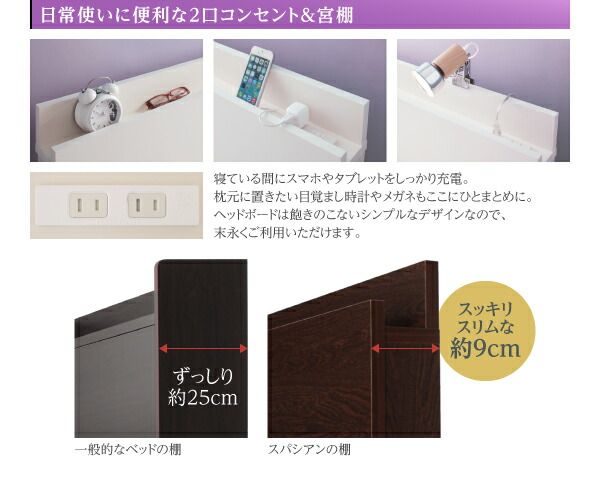 スーパSALE10倍＆4時間限定10％OFF お客様組立 日本製_棚・コンセント付き_大容量チェストベッド マルチラススーパースプリングマットレス付き セミダブル