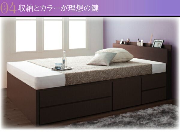 スーパSALE10倍＆4時間限定10％OFF お客様組立 日本製_棚・コンセント付き_大容量チェストベッド マルチラススーパースプリングマットレス付き セミダブル