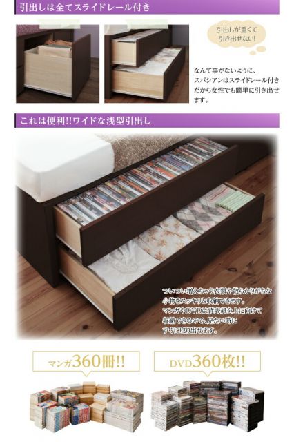 スーパSALE10倍＆4時間限定10％OFF お客様組立 日本製_棚・コンセント付き_大容量チェストベッド マルチラススーパースプリングマットレス付き セミダブル