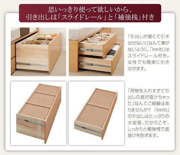 スーパSALE10倍＆4時間限定10％OFF お客様組立 日本製_棚・コンセント・仕切り板付き大容量チェストベッド 薄型スタンダードボンネルコイルマットレス付き セミダブル