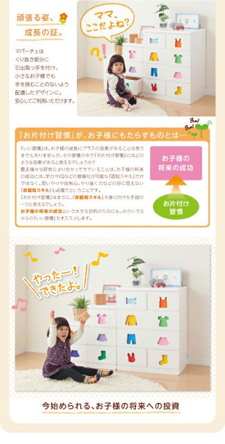 子供用収納 小さいうちからお片付けの習慣が身に付く知育チェスト mapache マパーチェ 3杯タイプ 男の子向け