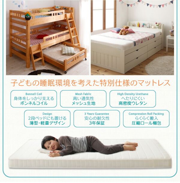 スーパSALE10倍＆4時間限定10％OFF MITAS寝具SELECT 子どもの睡眠環境を考えた 安眠マットレス 薄型・軽量・高通気 ジュニア ボンネルコイル シングル レギュラー丈