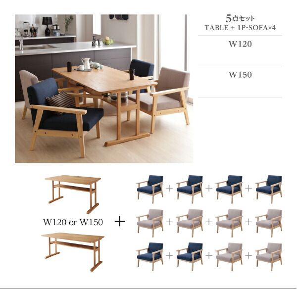 スーパSALE10倍＆4時間限定10％OFF モダンデザイン ソファダイニングセット 4人 5点セット(テーブル+1Pソファ4脚) W120