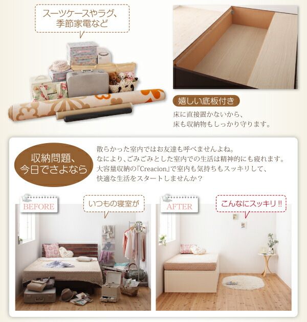 スーパSALE10倍＆4時間限定10％OFF お客様組立 日本製_ヘッドレス大容量コンパクトチェストベッド 薄型プレミアムポケットコイルマットレス付き シングル ショート丈