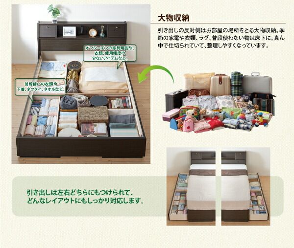 スーパSALE10倍＆4時間限定10％OFF フラップ棚・照明・コンセントつき多機能ベッド  国産ボンネルコイルマットレス付き シングル