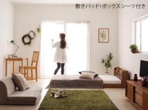 スーパSALE10倍＆4時間限定10％OFF ショート丈棚・コンセント付きフロアベッド スタンダードボンネルコイルマットレス付き セミシングル ショート丈