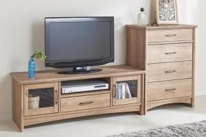 スーパSALE10倍＆4時間限定10％OFF リビング収納 チェスト キャビネット タンス テレビ台 オーク調リビング収納シリーズ 2点セット(テレビボード+チェスト)