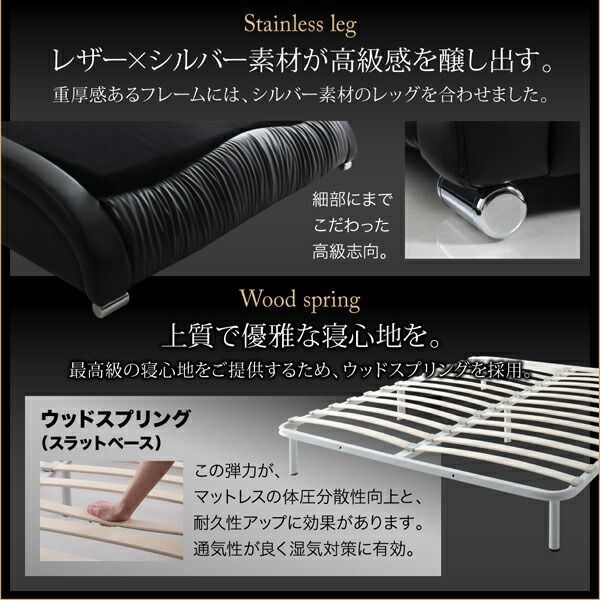 スーパSALE10倍＆4時間限定10％OFF モダンデザイン・高級レザー・デザイナーズベッド スタンダードポケットコイルマットレス付き ダブル