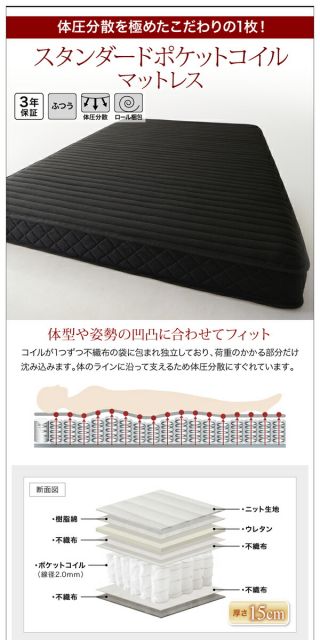 スーパSALE10倍＆4時間限定10％OFF モダンデザイン・高級レザー・デザイナーズベッド スタンダードポケットコイルマットレス付き ダブル