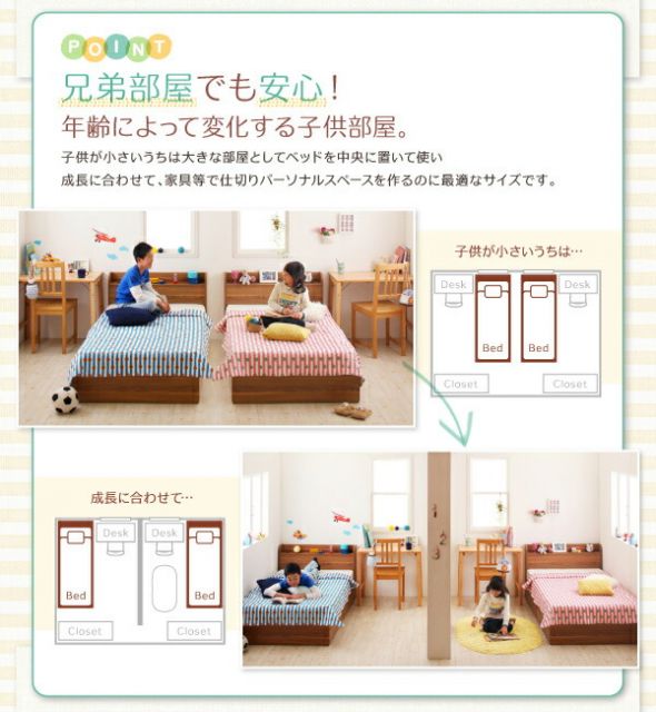 ショート丈 棚・コンセント付き収納ベッド スタンダードポケットコイルマットレス付き シングル ショート丈