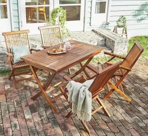 スーパSALE10倍＆4時間限定10％OFF ガーデンファニチャーダイニングセット チーク天然木 折りたたみ式本格派リビングガーデンファニチャー 4人 5点セット(テーブル+チェア4脚) チェア肘有 W120