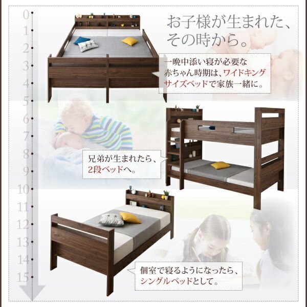 スーパSALE10倍＆4時間限定10％OFF ずっと使える！2段ベッドにもなるワイドキングサイズベッド 薄型抗菌国産ポケットコイルマットレス付き フルガード ワイドK200