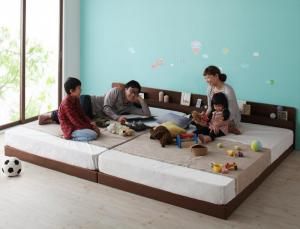 スーパSALE10倍＆4時間限定10％OFF 親子で寝られる棚・コンセント付き安全連結ベッド ポケットコイルマットレス付き ワイドK280