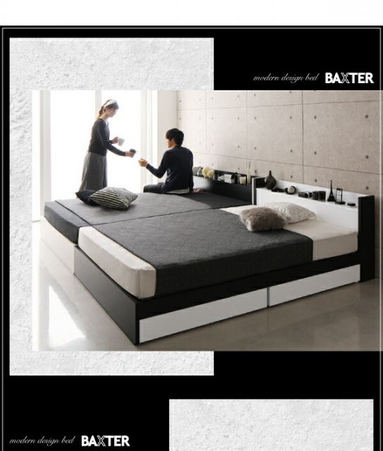 スーパSALE10倍＆4時間限定10％OFF 棚・コンセント・収納付き大型モダンデザインベッド スタンダードポケットコイルマットレス付き ワイドK200(S×2)