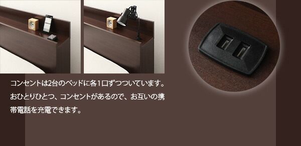 スーパSALE10倍＆4時間限定10％OFF 棚・コンセント・収納付き大型モダンデザインベッド スタンダードポケットコイルマットレス付き ワイドK200(S×2)