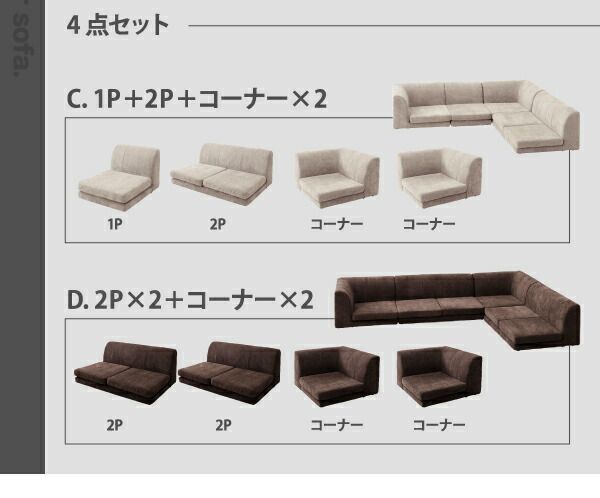 スーパSALE10倍＆4時間限定10％OFF フロアソファ カバーリングフロアコーナーソファ ハイタイプ ふんわりウレタン 1P+2P+コーナー