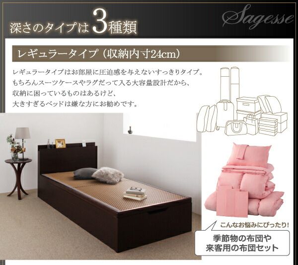スーパSALE10倍＆4時間限定10％OFF お客様組立 美草・日本製_大容量畳跳ね上げベッド シングル 深さグランド