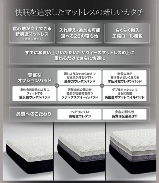 スーパSALE10倍＆4時間限定10％OFF MITAS寝具SELECT 敷き布団 マットレス 寝心地が進化する ボディーコンフォート スタックマットレス オプション 専用オプション UP 高密度ポケットコイルパッド クイーン