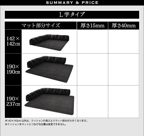 スーパSALE10倍＆4時間限定10％OFF こたつと合わせるソファ こたつに合わせるフロアコーナーソファ コの字 マット部分サイズ 190×190cm 厚さ40mm