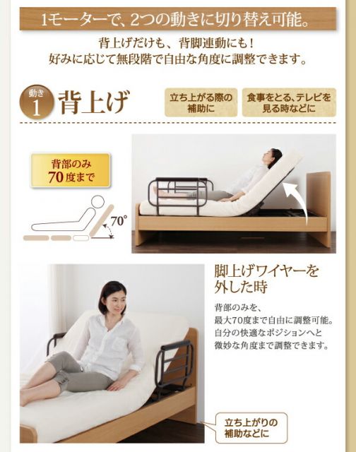 お客様組立 シンプル電動ベッド ポケットコイルマットレス付き 1モーター シングル