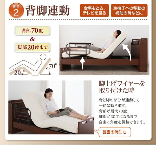 お客様組立 棚・照明・コンセント付き電動ベッド ウレタンマットレス付き 1モーター シングル