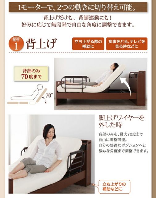 お客様組立 棚・照明・コンセント付き電動ベッド ポケットコイルマットレス付き 1モーター シングル