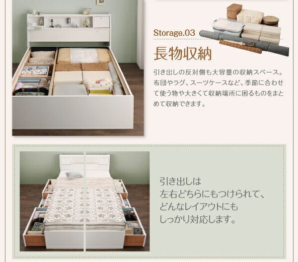 スーパSALE10倍＆4時間限定10％OFF フラップ棚・照明・コンセント付多機能チェストベッド ベッドフレームのみ ダブル