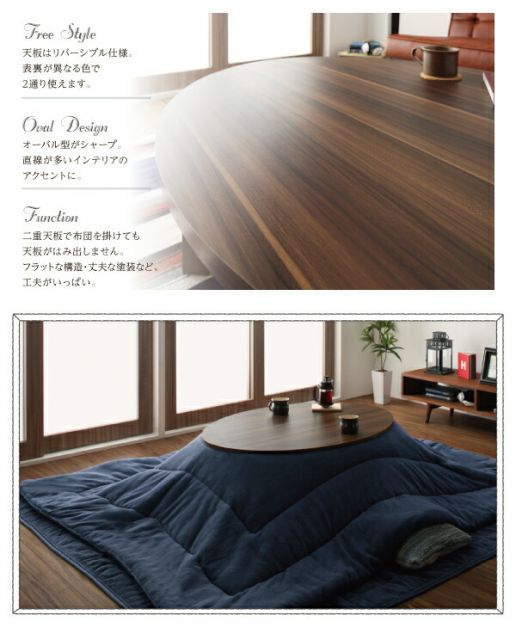 スーパSALE10倍＆4時間限定10％OFF こたつテーブル オーバル＆ラウンドデザイン天板リバーシブルこたつテーブル 円形(直径80cm)