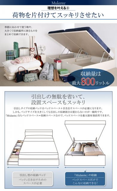 スーパSALE10倍＆4時間限定10％OFF ベッド ベット 収納付きベッド 収納 収納付 跳ね上げ マットレス付き 深型 日本製 ガス圧式 コンセント付 2口 大容量 収納家具 お客様組立 マルチラススーパースプリングマットレス付 シングル 深さグランド
