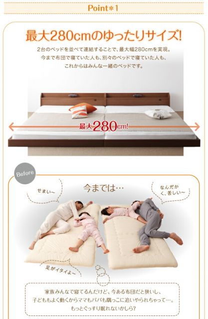 スーパSALE10倍＆4時間限定10％OFF 棚・照明・コンセント付ロング丈連結ベッド ボンネルコイルマットレス付き ダブル ロング丈